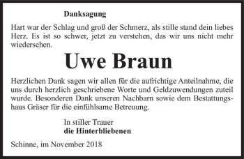 Traueranzeige von Uwe Braun  von Magdeburger Volksstimme