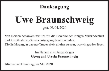 Traueranzeige von Uwe Braunschweig  von Magdeburger Volksstimme