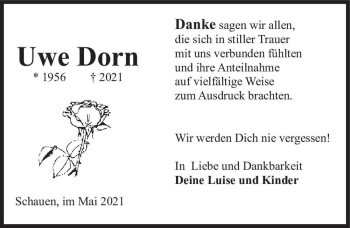 Traueranzeige von Uwe Dorn  von Magdeburger Volksstimme
