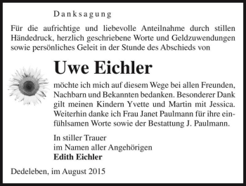 Traueranzeige von Uwe Eichler  von Magdeburger Volksstimme