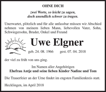 Traueranzeige von Uwe Elgner  von Magdeburger Volksstimme