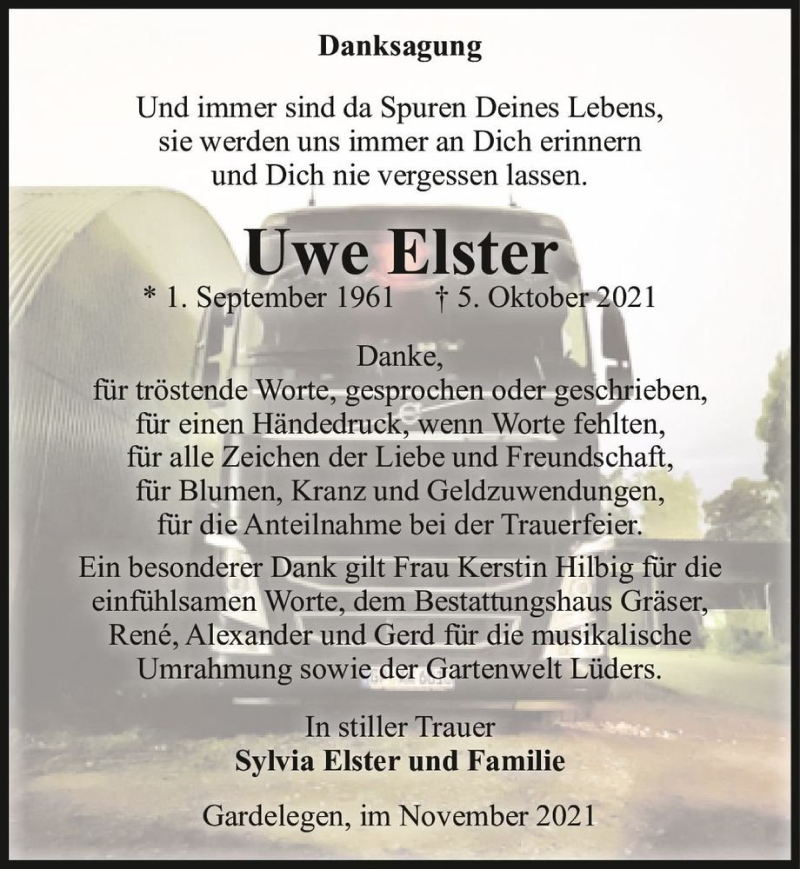  Traueranzeige für Uwe Elster  vom 19.11.2021 aus Magdeburger Volksstimme