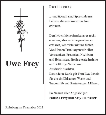 Traueranzeige von Uwe Frey  von Magdeburger Volksstimme