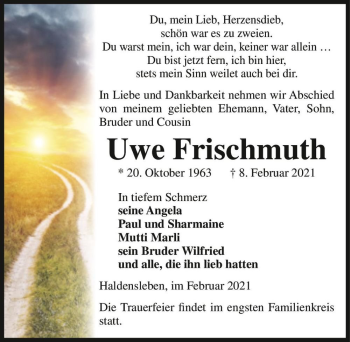 Traueranzeige von Uwe Frischmuth  von Magdeburger Volksstimme