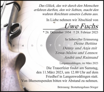 Traueranzeige von Uwe Fuchs  von Magdeburger Volksstimme