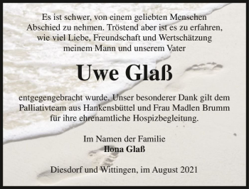 Traueranzeige von Uwe Glaß  von Magdeburger Volksstimme