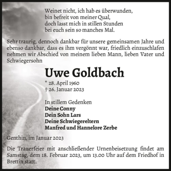 Traueranzeige von Uwe Goldbach  von Magdeburger Volksstimme