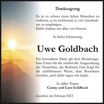 Traueranzeige von Uwe Goldbach  von Magdeburger Volksstimme