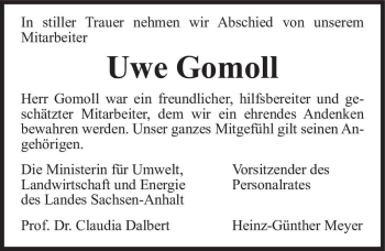 Traueranzeige von Uwe Gomoll  von Magdeburger Volksstimme