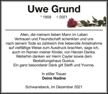 Traueranzeige von Uwe Grund  von Magdeburger Volksstimme