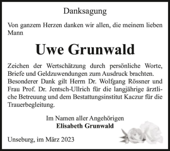 Traueranzeige von Uwe Grunwald  von Magdeburger Volksstimme