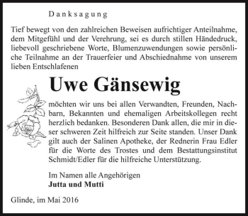 Traueranzeige von Uwe Gänsewig  von Magdeburger Volksstimme
