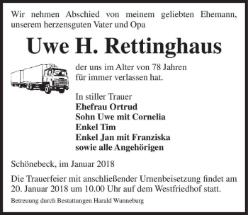 Traueranzeige von Uwe H. Rettinghaus  von Magdeburger Volksstimme