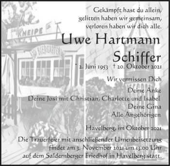 Traueranzeige von Uwe Hartmann Schiffer  von Magdeburger Volksstimme
