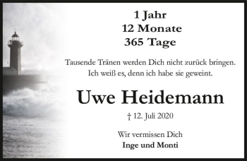 Traueranzeige von Uwe Heidemann  von Magdeburger Volksstimme