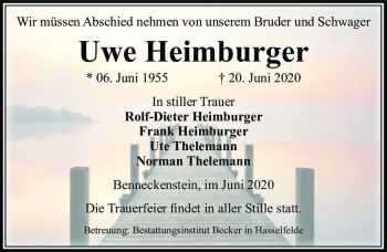Traueranzeige von Uwe Heimburger  von Magdeburger Volksstimme