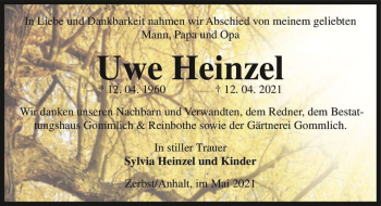 Traueranzeige von Uwe Heinzel  von Magdeburger Volksstimme
