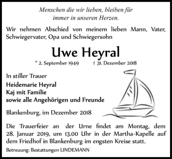Traueranzeige von Uwe Heyral  von Magdeburger Volksstimme