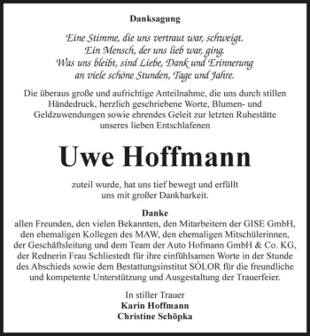 Traueranzeige von Uwe Hoffmann  von Magdeburger Volksstimme