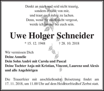 Traueranzeige von Uwe Holger Schneider  von Magdeburger Volksstimme