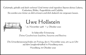 Traueranzeige von Uwe Hollstein  von Magdeburger Volksstimme