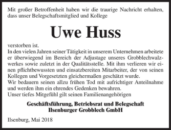 Traueranzeige von Uwe Huss  von Magdeburger Volksstimme