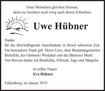 Traueranzeige von Uwe Hübner  von Magdeburger Volksstimme