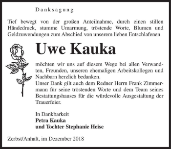 Traueranzeige von Uwe Kauka  von Magdeburger Volksstimme