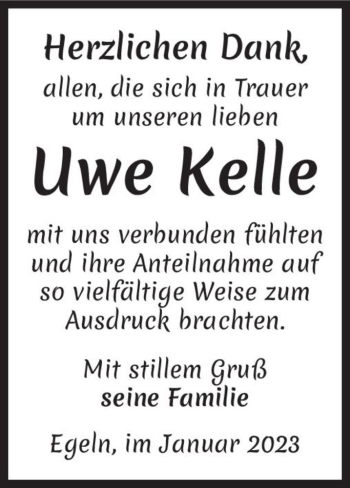 Traueranzeige von Uwe Kelle  von Magdeburger Volksstimme
