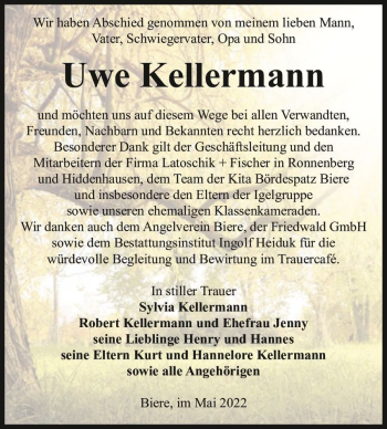 Traueranzeige von Uwe Kellermann  von Magdeburger Volksstimme