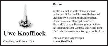 Traueranzeige von Uwe Knofflock  von Magdeburger Volksstimme