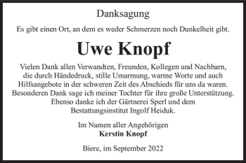 Traueranzeige von Uwe Knopf  von Magdeburger Volksstimme