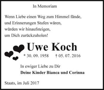 Traueranzeige von Uwe Koch  von Magdeburger Volksstimme