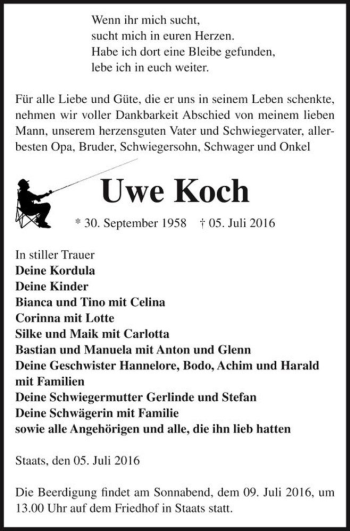 Traueranzeige von Uwe Koch  von Magdeburger Volksstimme
