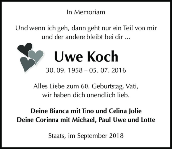 Traueranzeige von Uwe Koch  von Magdeburger Volksstimme