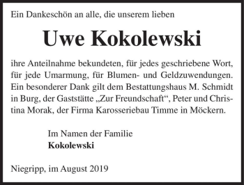 Traueranzeige von Uwe Kokolewski  von Magdeburger Volksstimme