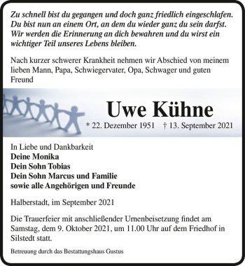 Traueranzeige von Uwe Kühne  von Magdeburger Volksstimme