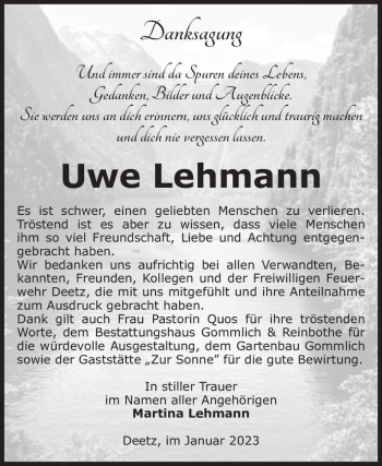 Traueranzeige von Uwe Lehmann  von Magdeburger Volksstimme