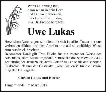 Traueranzeige von Uwe Lukas  von Magdeburger Volksstimme