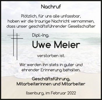 Traueranzeige von Uwe Meier  von Magdeburger Volksstimme
