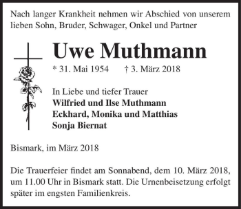 Traueranzeige von Uwe Muthmann  von Magdeburger Volksstimme