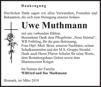 Traueranzeige von Uwe Muthmann  von Magdeburger Volksstimme