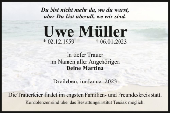 Traueranzeige von Uwe Müller  von Magdeburger Volksstimme