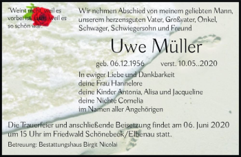 Traueranzeige von Uwe Müller  von Magdeburger Volksstimme