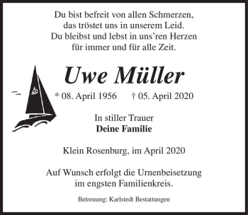 Traueranzeige von Uwe Müller  von Magdeburger Volksstimme