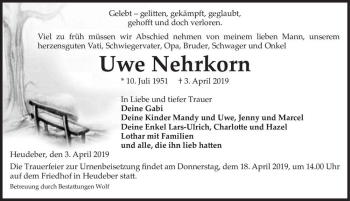 Traueranzeige von Uwe Nehrkorn  von Magdeburger Volksstimme