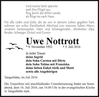 Traueranzeige von Uwe Nottrott  von Magdeburger Volksstimme