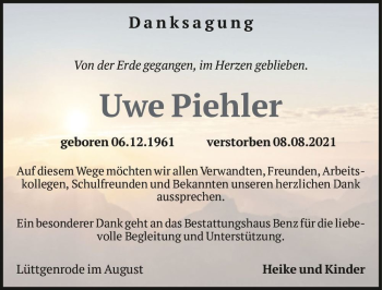 Traueranzeige von Uwe Piehler  von Magdeburger Volksstimme