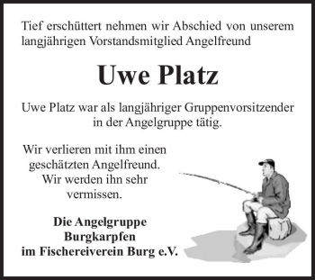 Traueranzeige von Uwe Platz  von Magdeburger Volksstimme