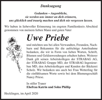Traueranzeige von Uwe Priebe  von Magdeburger Volksstimme